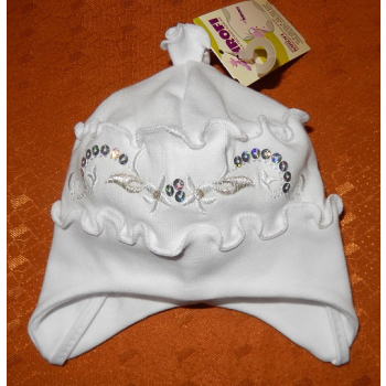 Biała czapka bawełniana dla dziewczynki Rozmiar 42-46