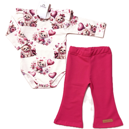 Komplet bawełniany dla dziewczynki Body + Spodnie dzwony LOVE - GAMEX
