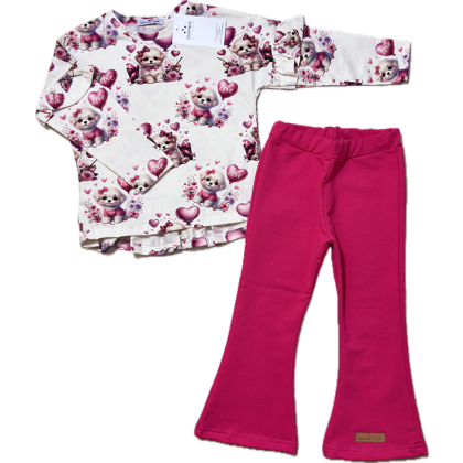 Komplet  bawełniany dla dziewczynki bluzka + spodnie dzwony - LOVE- GAMEX