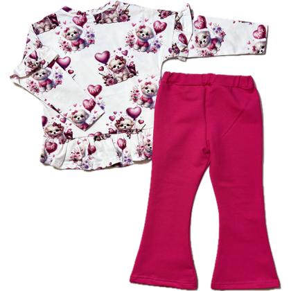 Komplet  bawełniany dla dziewczynki bluzka + spodnie dzwony - LOVE- GAMEX