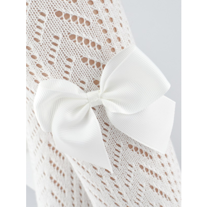 Rajstopy dziecięce bawełniane/ażurowe  NOVITI - BIAŁE - WZORZYSTE z kokardą