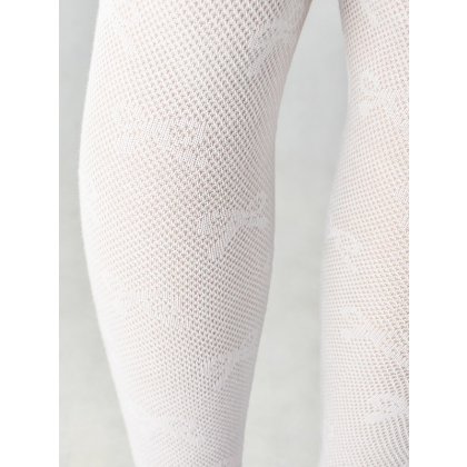 Rajstopy dziecięce bawełniane NOVITI - BIAŁE - WZORZYSTE - KOKARDY (cieńsza bawełna)