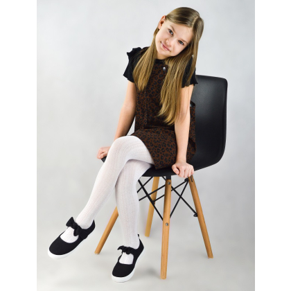 Rajstopy dziecięce bawełniane NOVITI - BIAŁE - WZORZYSTE (cieńsza bawełna)