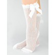 Podkolanówki bawełniane / Ażurowe z kokardą NOVITI - BIAŁE