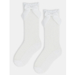 Podkolanówki bawełniane / Ażurowe z kokardą NOVITI - BIAŁE