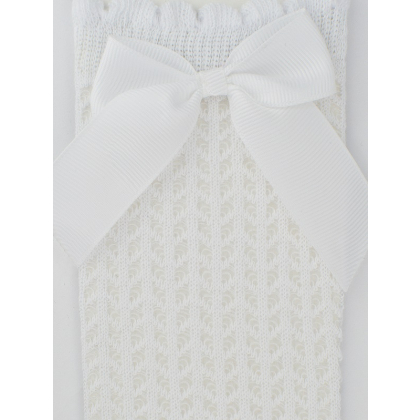 Podkolanówki bawełniane / Ażurowe z kokardą NOVITI - BIAŁE