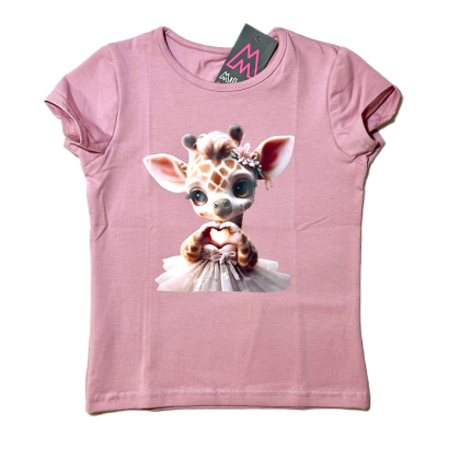 Bluzka dziewczęca z krótkim rękawem - ŻYRAFA - MILBO
