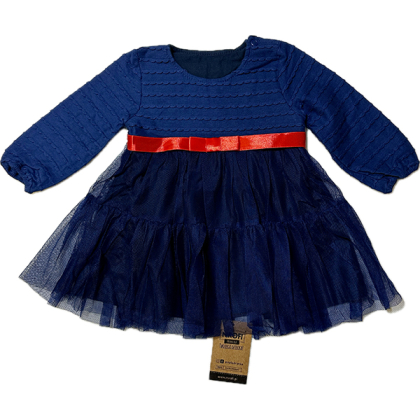 Sukienka bawełniana z długim rękawem  - MROFI - Granatowa