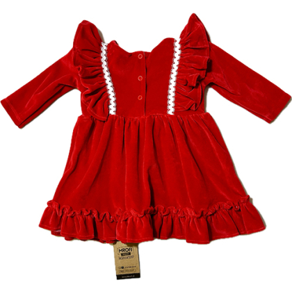 Sukienka welurowa z długim rękawem  MROFI - Czerwona