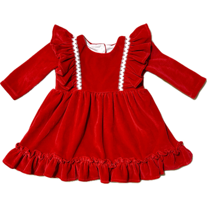 Sukienka welurowa z długim rękawem  MROFI - Czerwona